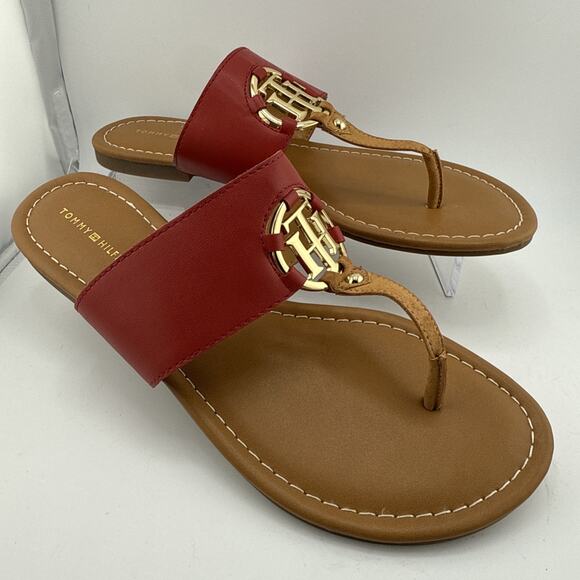 Tommy Hilfiger Women's Sia Red Thong Sandal Gold Tone Hardware Size 8.5M NWB - Picture 8 of 16